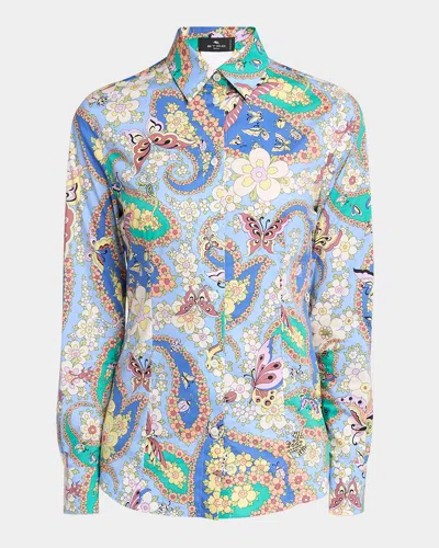 Etro Lucky Charm Print Cotton Poplin Button-down Blouse In Multicolour