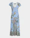 Etro Lucky Charm Print Scoop-neck Rib Midi Dress In Blue Print 2