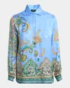 Etro Lucky Charm Silk Jacquard Button-down Blouse In Blue Print 2