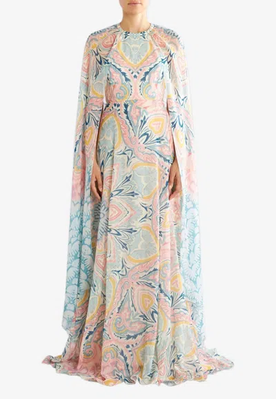 Etro Lucky Clover Maxi Dress In Silk In Multicolor