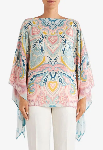 Etro Lucky Clover Silk Poncho In Multicolor
