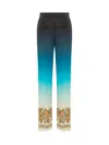 Etro Blue Palazzo Trousers In Shaded Crepe De Chine With Paisley Patterns