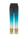 Etro Blue Palazzo Trousers In Shaded Crepe De Chine With Paisley Patterns In Blue