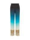 Etro Blue Palazzo Trousers In Shaded Crepe De Chine With Paisley Patterns In Blue