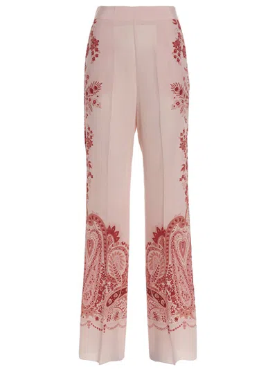 Etro Floral High-rise Silk Palazzo Pants In Pink