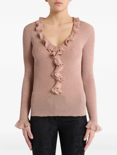 Etro Lurex-detail Ruffled Blouse In Pink