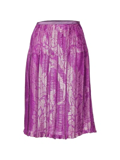 Pre-owned Etro Lurex Jacquard Pleated Midi Skirt In Purple