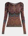Etro Lurex Midnight Dream Knit Long Sleeve Vneck