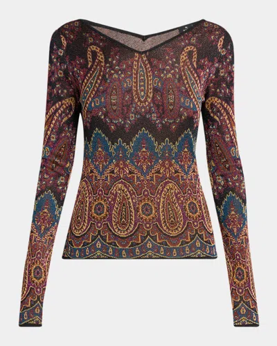 Etro Lurex Midnight Dream Knit Long Sleeve Vneck