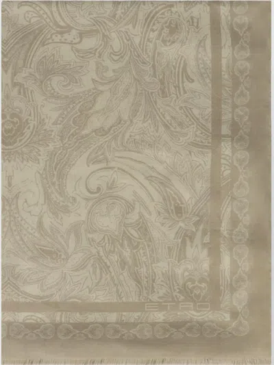 Etro Luxurious Cashmere-silk Blend Scarf With Fringed Edges In Neutral