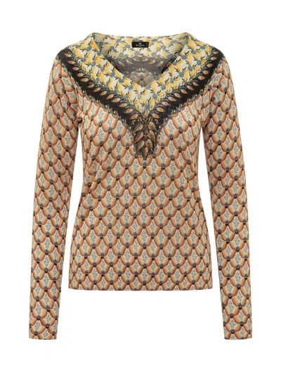 Etro Luxurious Cashmere-silk Blend Knitwear In Gold