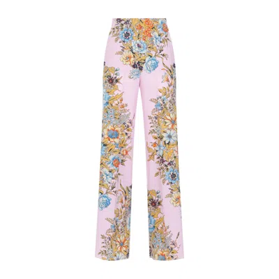 ETRO LUXURIOUS SILK PANTS IN PRETTY PINK AND PURPLE FOR WOMEN