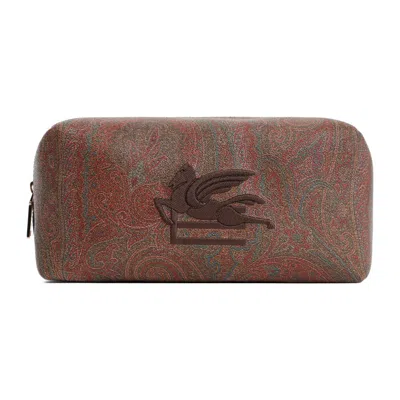 Etro M Brown Paisley Fabric Pouch In Pink