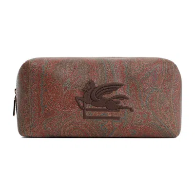 Etro Logo Embroidered Paisley Printed Wash Bag In Brown