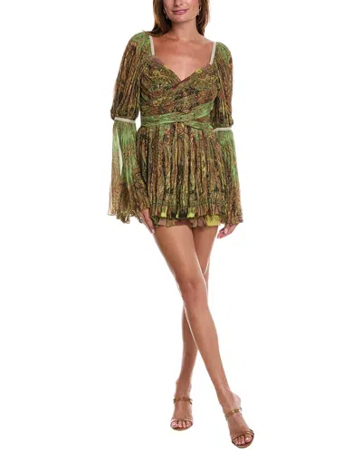 Etro Madras Silk Mini Dress In Green