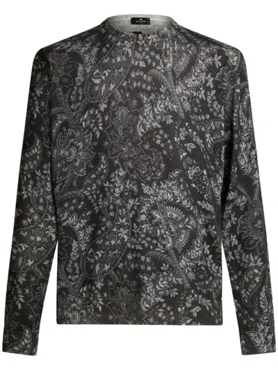 Etro Paisley Intarsia-knit Jumper In Black