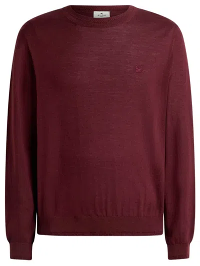 Etro Sweater In Wool And Silk With Pegasus Embroidery In Burgundy