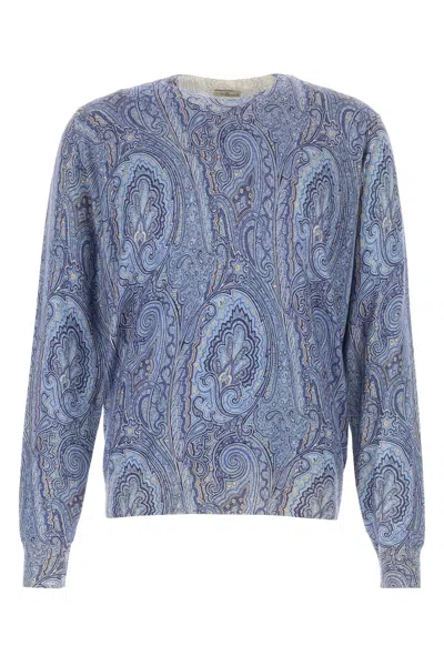 Etro Silk And Cashmere Sweater With Floral Arnica Motif In Blue