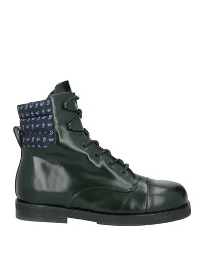 Etro Man Ankle Boots Dark Green Size 9 Leather, Textile Fibers