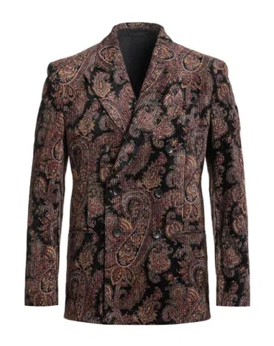 Etro Man Blazer Black Size 40 Cotton, Viscose, Elastane In Multi
