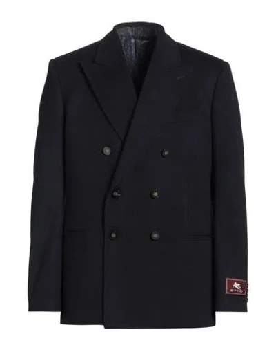 Etro Man Blazer Midnight Blue Size 40 Cashmere In Black