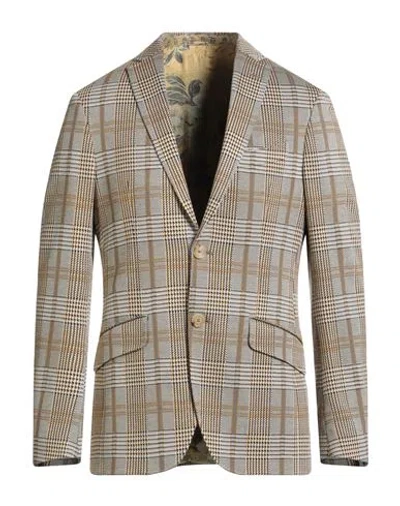 Etro Man Blazer Mustard Size 42 Viscose, Polyamide, Elastane In Brown