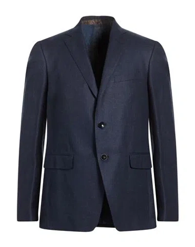 Etro Man Blazer Navy Size 42 Hemp, Cotton In Blue