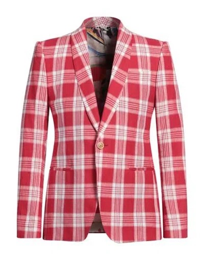 Etro Man Blazer Red Size 34 Linen, Cotton