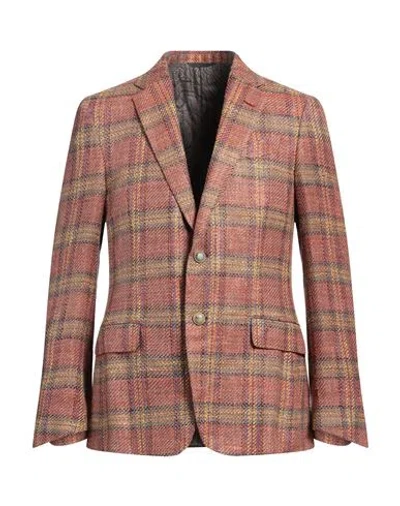Etro Man Blazer Rust Size 48 Silk, Cotton In Red