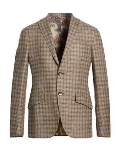 Etro Man Blazer Taupe Size 38 Wool, Linen, Cashmere In Grey