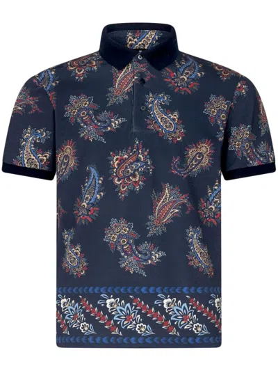 Etro Paisley-print Cotton Polo Shirt In Blue