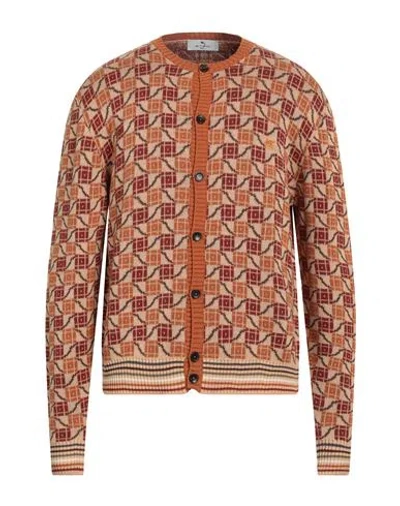 Etro Man Cardigan Rust Size L Cotton, Wool In Red
