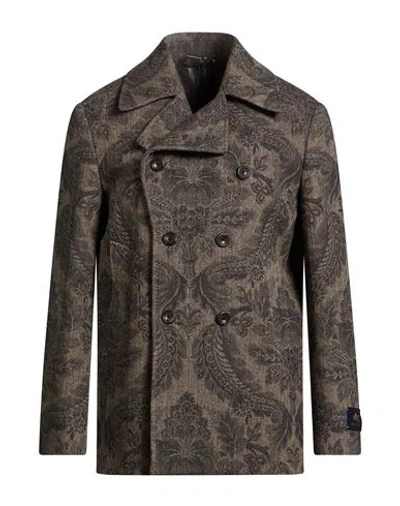 Etro Man Coat Charcoal Size L Wool, Cashmere In Gray