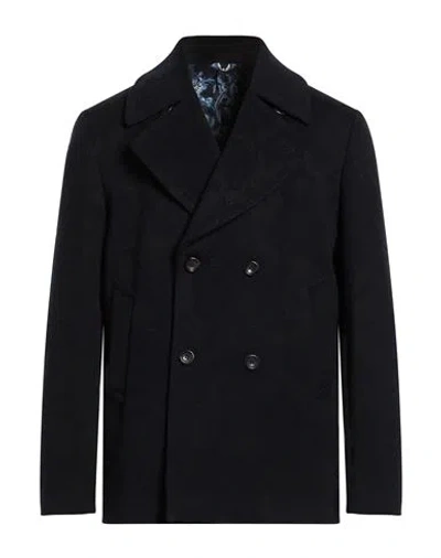 Etro Man Coat Midnight Blue Size L Wool In Black