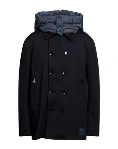 Etro Man Coat Navy Size 44 Virgin Wool, Polyurethane, Polyamide In Navy Blue