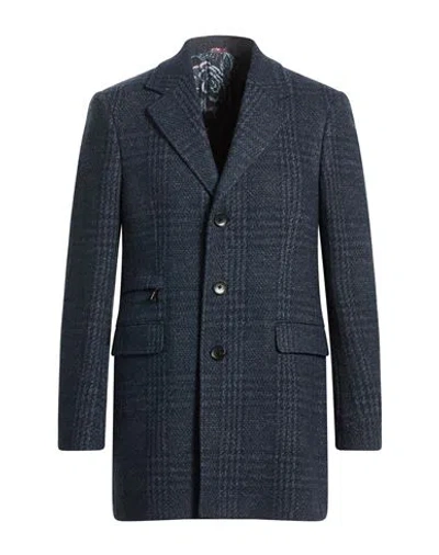 Etro Man Coat Navy Size 44 Wool, Polyester In Blue