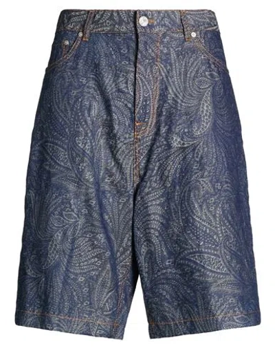 Etro Man Denim Shorts Blue Size 33 Cotton, Linen