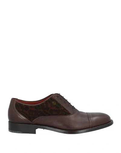 Etro Man Lace-up Shoes Dark Brown Size 6 Leather, Textile Fibers