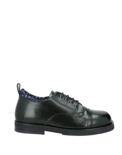 Etro Man Lace-up Shoes Dark Green Size 9 Leather In Gray