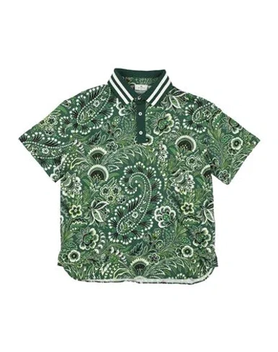 Etro Man Polo Shirt Green Size 16 Cotton, Polyamide, Elastane