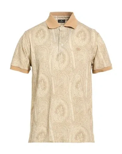Etro Man Polo Shirt Khaki Size M Cotton In Gold