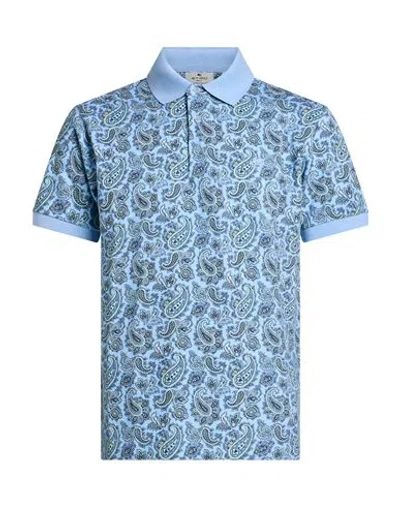 Etro Man Polo Shirt Sky Blue Size Xl Cotton