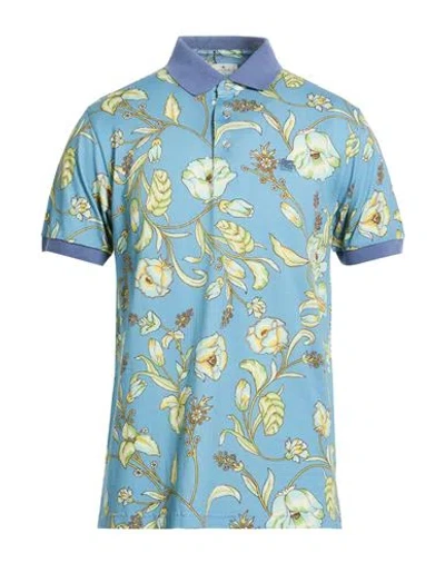 Etro Man Polo Shirt Slate Blue Size M Cotton