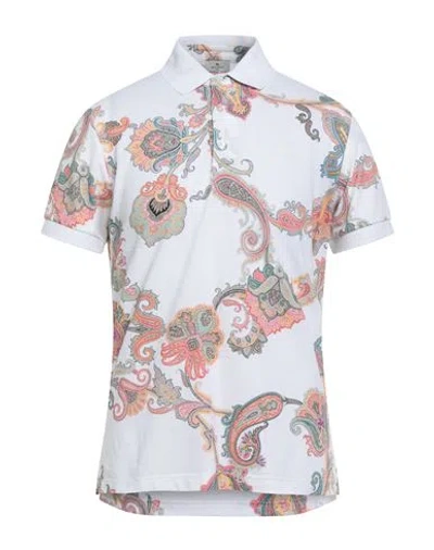 Etro Man Polo Shirt White Size L Cotton In Blue