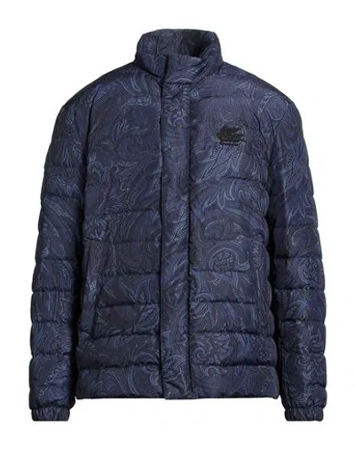 Etro Man Puffer Navy Size L Polyester In Blue