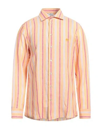Etro Man Shirt Apricot Size 17 Linen In Orange