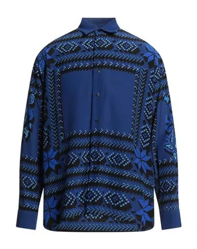 Etro Man Shirt Blue Size 15 Silk