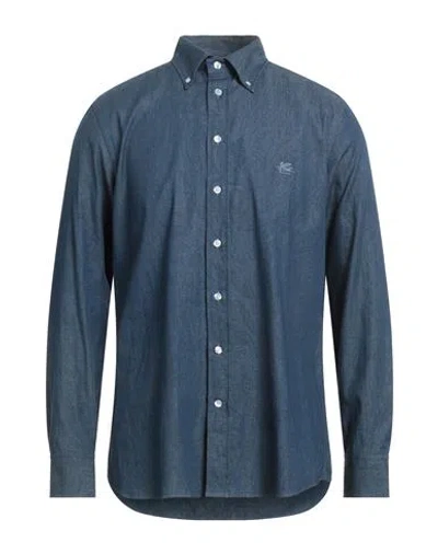 ETRO ETRO MAN DENIM SHIRT BLUE SIZE 16 COTTON