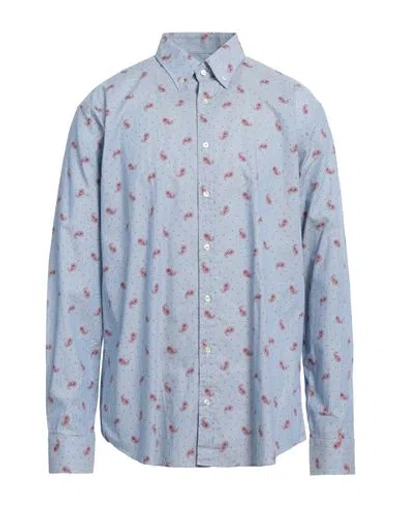 Etro Man Shirt Blue Size 19 Cotton