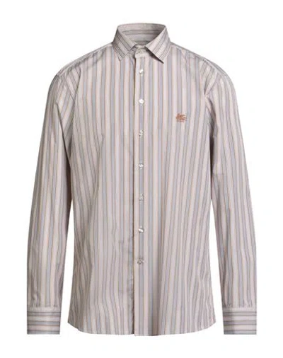 Etro Man Shirt Brown Size 17 Cotton In Gray